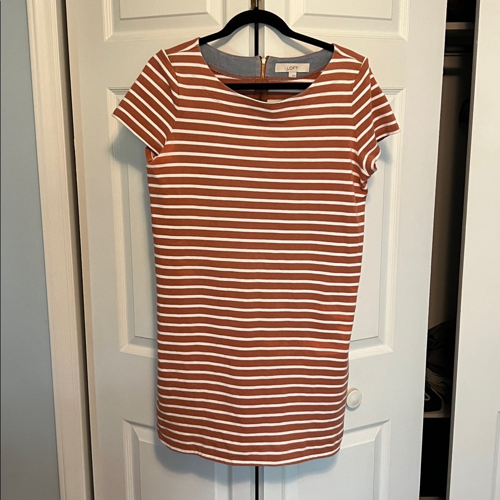 LOFT Terracotta and White Striped Dress